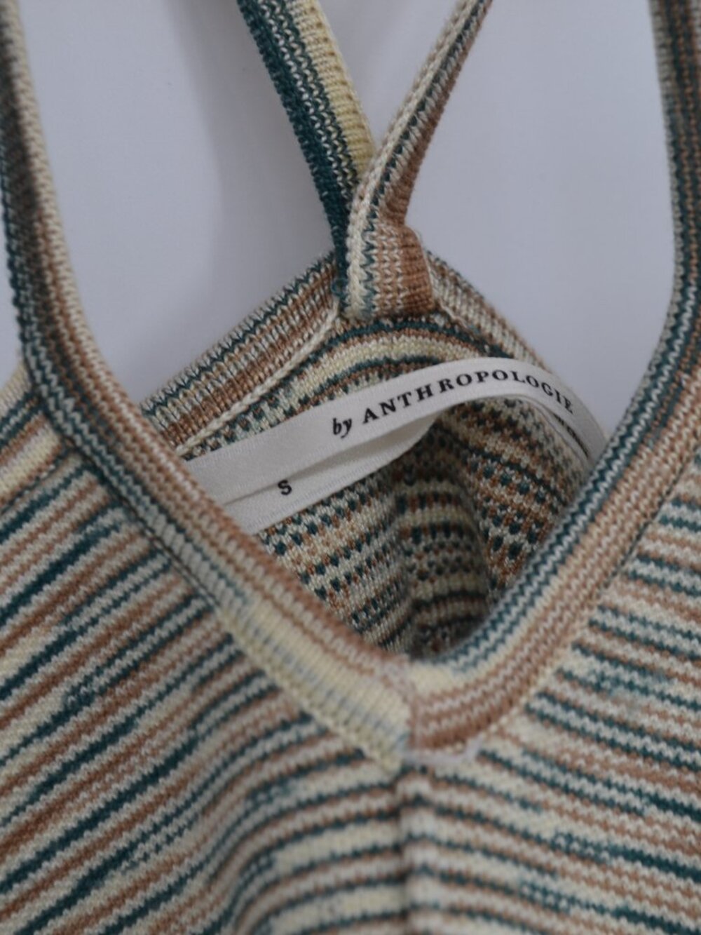 Anthropologie Striped Knit Crisscross Strap Crop Top Cream Green Brown S - Picture 5 of 7